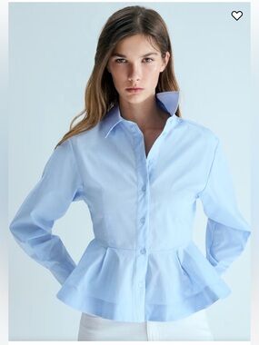 H&M Light Blue Peplum Button-Up Shirt - Women